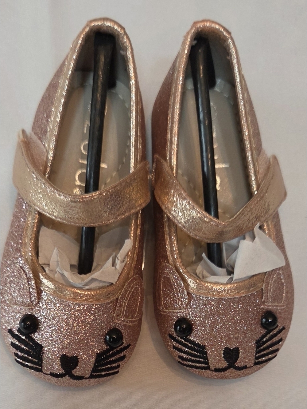 NIB Zula Toddler Rose Gold Glitter Mouse Mary Jane Flats Sz 2